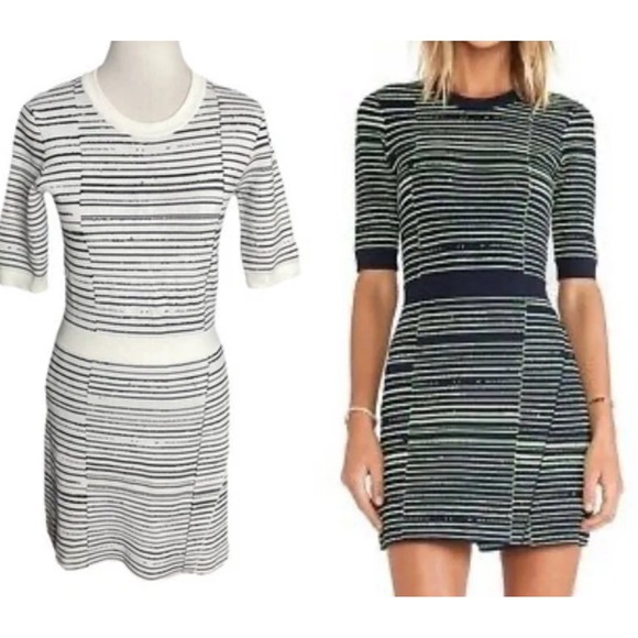 A.L.C. Culver Bodycon Knit Sweater Mini Dress Black White Striped Small - Picture 1 of 4